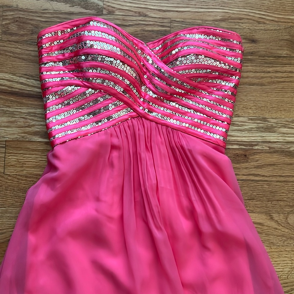 Juniors Reign On Size 1/2 Melon Pinkish Strapless Dress Sequin Top EUC